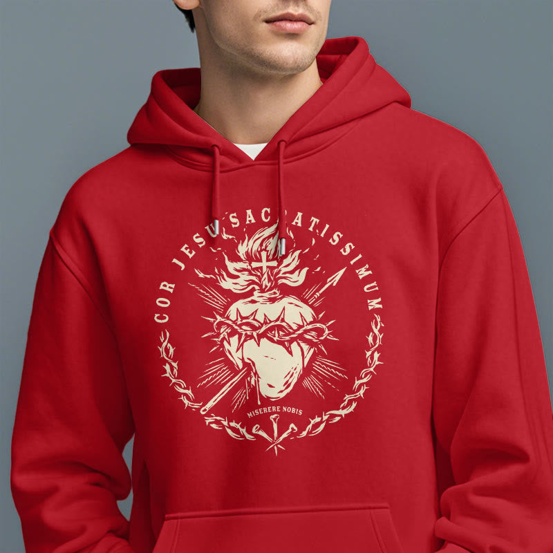 Classic Style Sacred Heart of Jesus Fleece Lined Polyester Hoodie