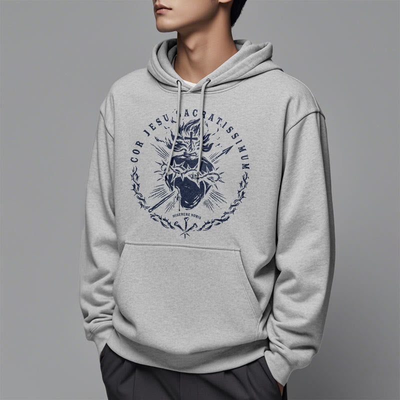 Classic Style Sacred Heart of Jesus Fleece Lined Polyester Hoodie