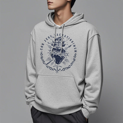 Classic Style Sacred Heart of Jesus Fleece Lined Polyester Hoodie