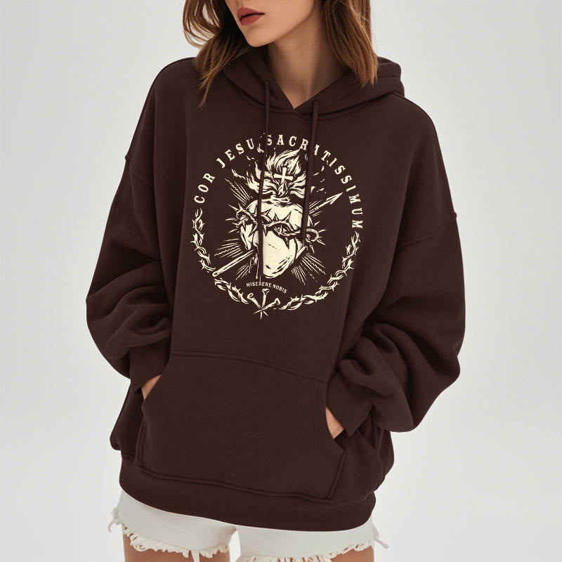 Classic Style Sacred Heart of Jesus Fleece Lined Polyester Hoodie