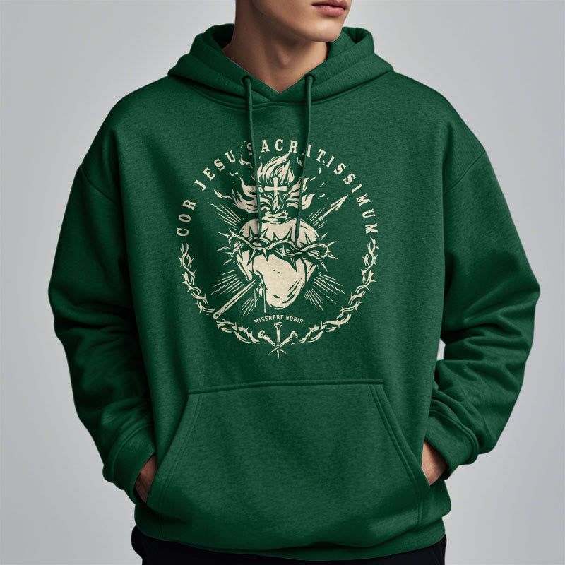 Classic Style Sacred Heart of Jesus Fleece Lined Polyester Hoodie