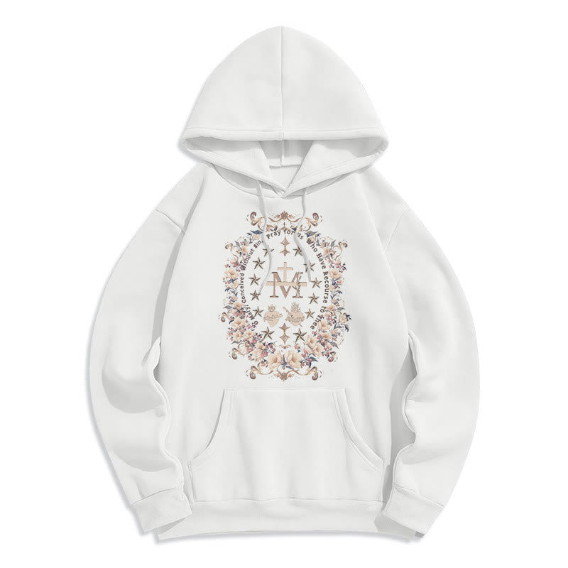 Modern Style Floral Cross Virgin Mary Fleece Lined Polyester Hoodie
