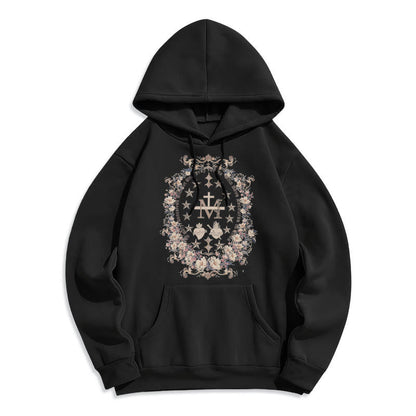 Modern Style Floral Cross Virgin Mary Fleece Lined Polyester Hoodie