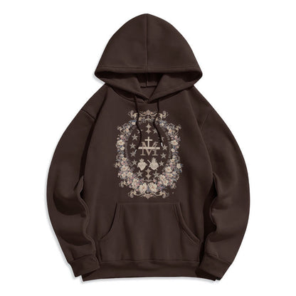 Modern Style Floral Cross Virgin Mary Fleece Lined Polyester Hoodie