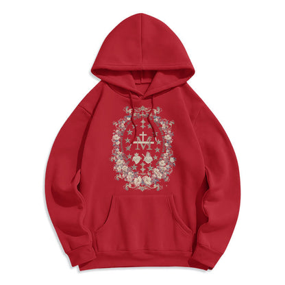 Modern Style Floral Cross Virgin Mary Fleece Lined Polyester Hoodie
