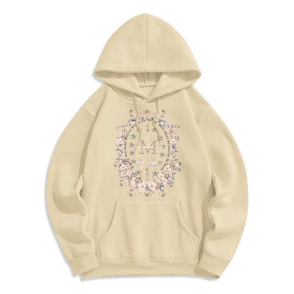 Modern Style Floral Cross Virgin Mary Fleece Lined Polyester Hoodie