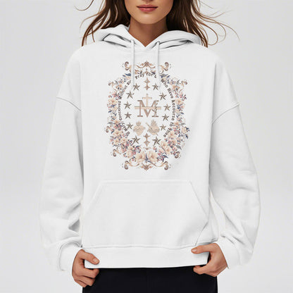 Modern Style Floral Cross Virgin Mary Fleece Lined Polyester Hoodie