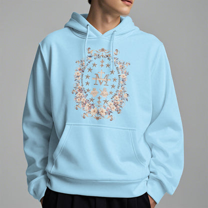 Modern Style Floral Cross Virgin Mary Fleece Lined Polyester Hoodie