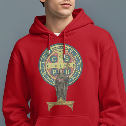 Classic Colored Style St. Benedict Medal Statue Fleece Lined Polyester Hoodie