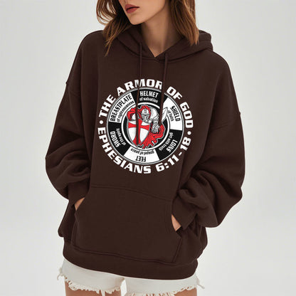 Modern Colored Style Crusader Knight Armor of God Fleece Lined Polyester Hoodie