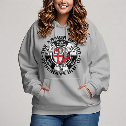 Modern Colored Style Crusader Knight Armor of God Fleece Lined Polyester Hoodie