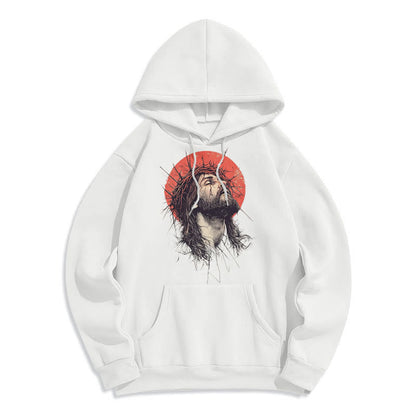 Classic Colored Style Jesus Crown of Thorns Fleece Lined Polyester Hoodie
