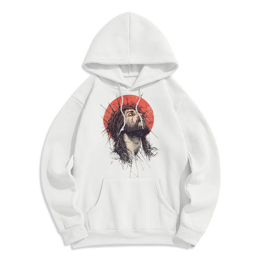 Classic Colored Style Jesus Crown of Thorns Fleece Lined Polyester Hoodie