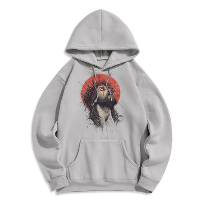 Classic Colored Style Jesus Crown of Thorns Fleece Lined Polyester Hoodie