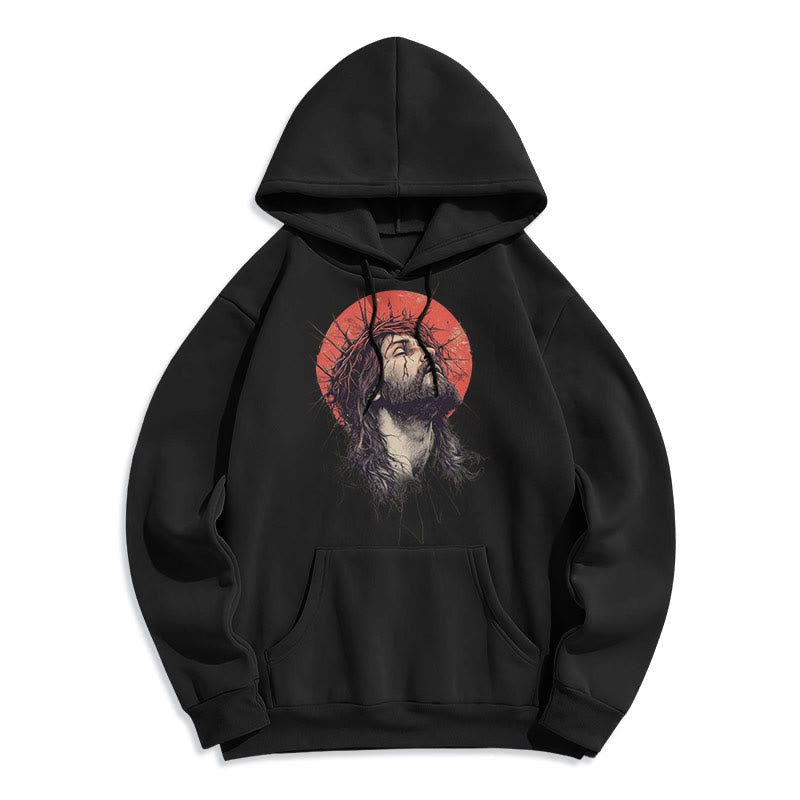 Classic Colored Style Jesus Crown of Thorns Fleece Lined Polyester Hoodie