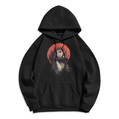 Classic Colored Style Jesus Crown of Thorns Fleece Lined Polyester Hoodie