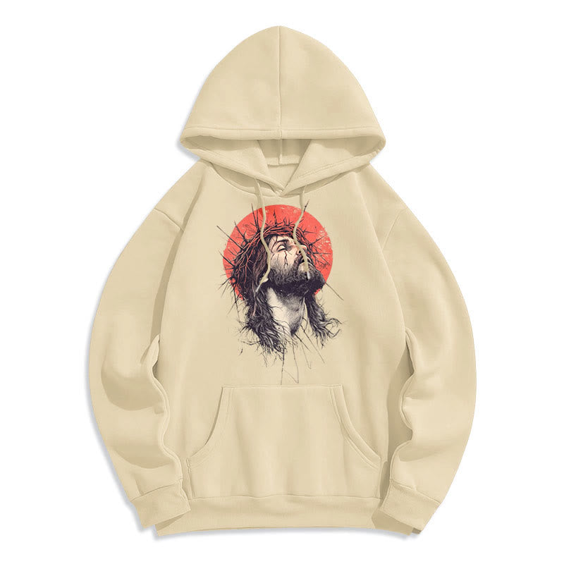Classic Colored Style Jesus Crown of Thorns Fleece Lined Polyester Hoodie