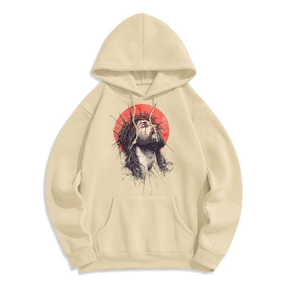 Classic Colored Style Jesus Crown of Thorns Fleece Lined Polyester Hoodie