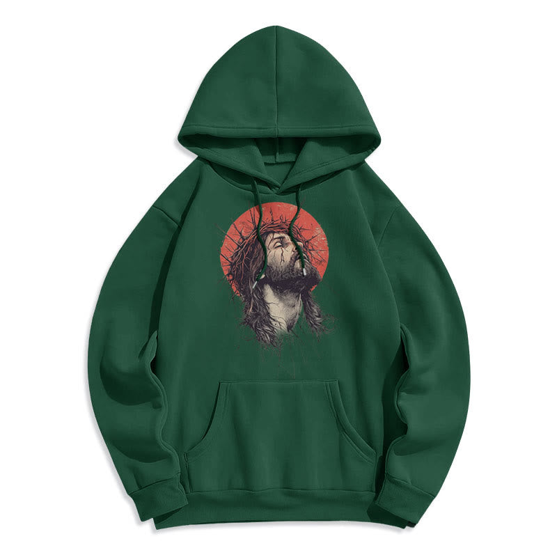Classic Colored Style Jesus Crown of Thorns Fleece Lined Polyester Hoodie