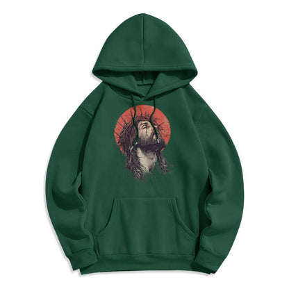 Classic Colored Style Jesus Crown of Thorns Fleece Lined Polyester Hoodie