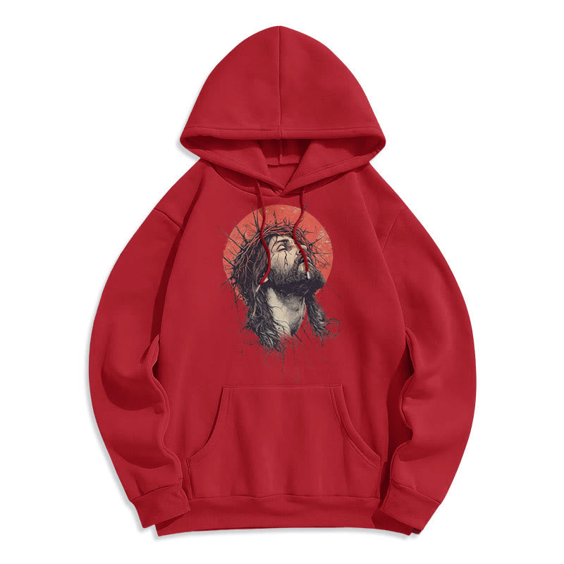 Classic Colored Style Jesus Crown of Thorns Fleece Lined Polyester Hoodie