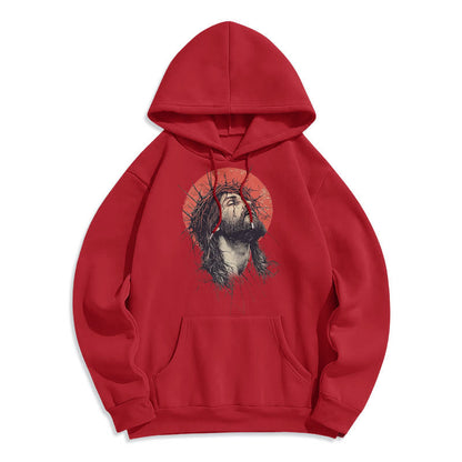 Classic Colored Style Jesus Crown of Thorns Fleece Lined Polyester Hoodie
