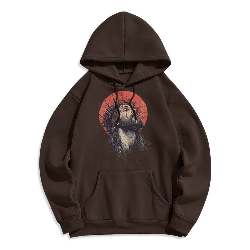 Classic Colored Style Jesus Crown of Thorns Fleece Lined Polyester Hoodie