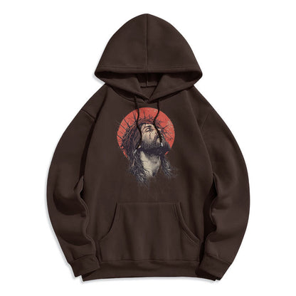 Classic Colored Style Jesus Crown of Thorns Fleece Lined Polyester Hoodie