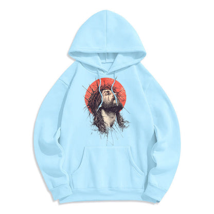 Classic Colored Style Jesus Crown of Thorns Fleece Lined Polyester Hoodie