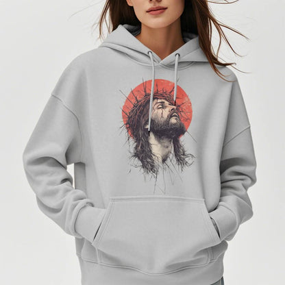 Classic Colored Style Jesus Crown of Thorns Fleece Lined Polyester Hoodie