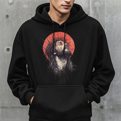 Classic Colored Style Jesus Crown of Thorns Fleece Lined Polyester Hoodie