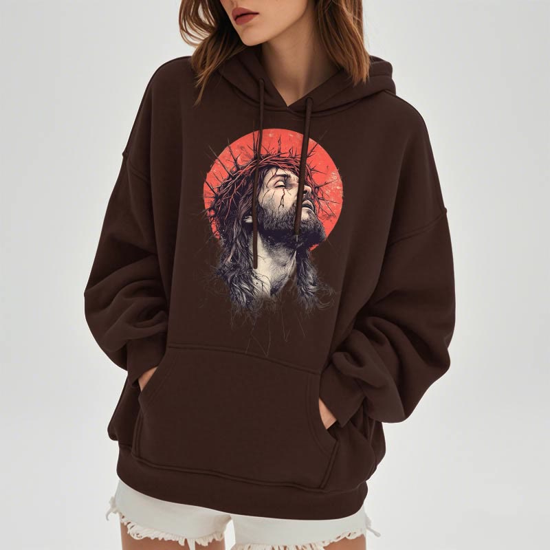 Classic Colored Style Jesus Crown of Thorns Fleece Lined Polyester Hoodie