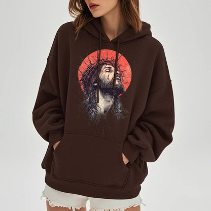 Classic Colored Style Jesus Crown of Thorns Fleece Lined Polyester Hoodie