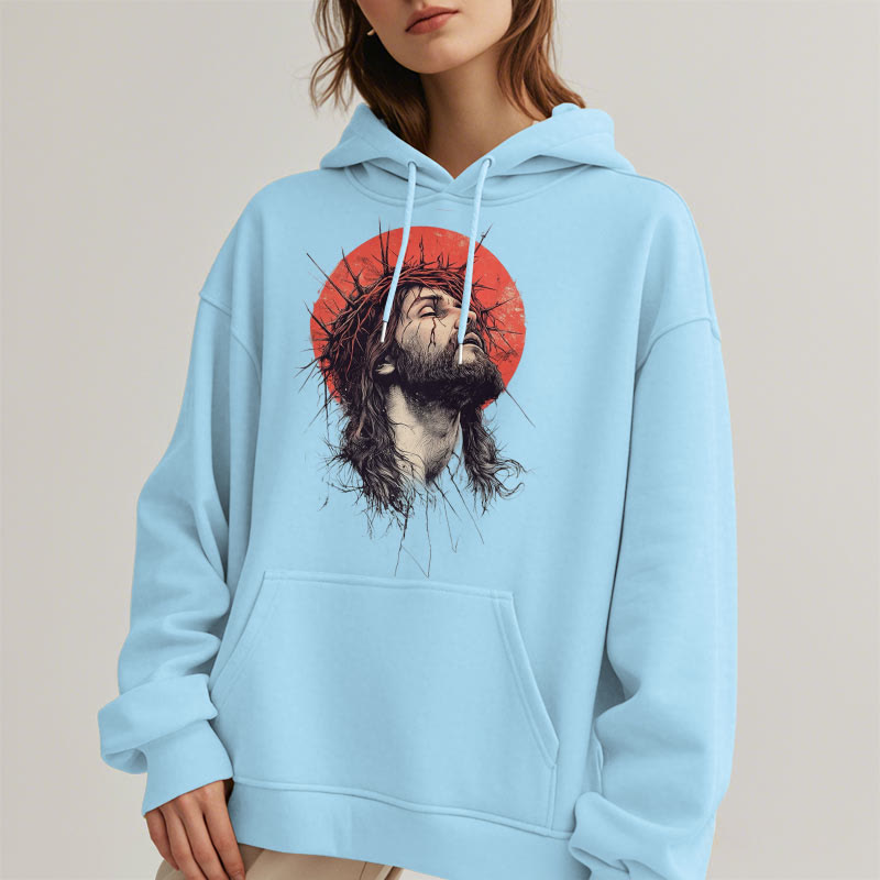 Classic Colored Style Jesus Crown of Thorns Fleece Lined Polyester Hoodie