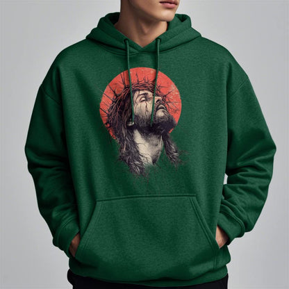 Classic Colored Style Jesus Crown of Thorns Fleece Lined Polyester Hoodie