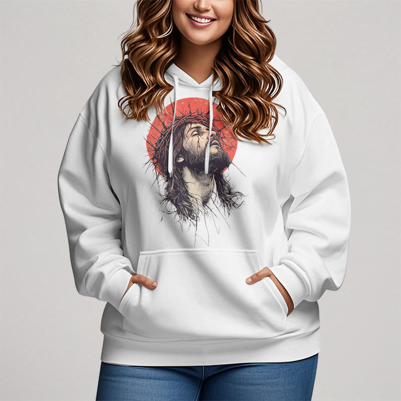 Classic Colored Style Jesus Crown of Thorns Fleece Lined Polyester Hoodie