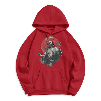 Classic Style Jesus Halo Follow Me Fleece Lined Polyester Hoodie