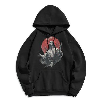 Classic Style Jesus Halo Follow Me Fleece Lined Polyester Hoodie
