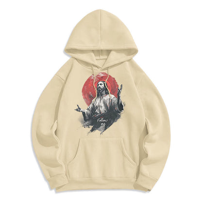 Classic Style Jesus Halo Follow Me Fleece Lined Polyester Hoodie