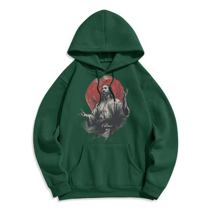 Classic Style Jesus Halo Follow Me Fleece Lined Polyester Hoodie