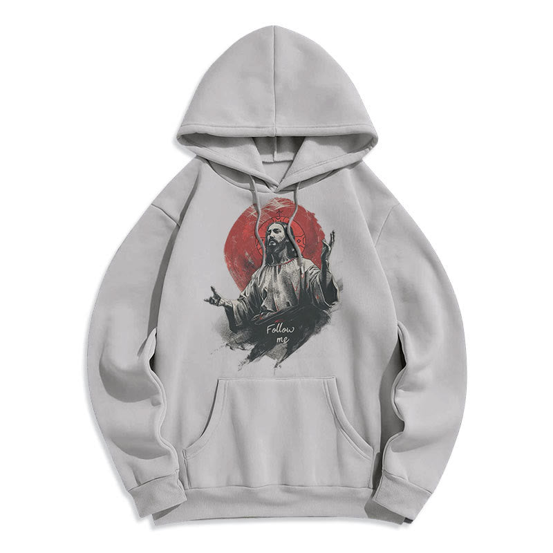 Classic Style Jesus Halo Follow Me Fleece Lined Polyester Hoodie