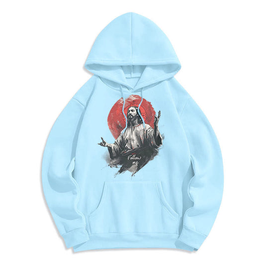 Classic Style Jesus Halo Follow Me Fleece Lined Polyester Hoodie