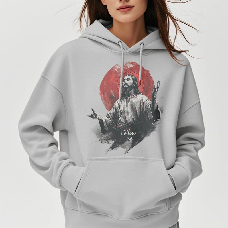Classic Style Jesus Halo Follow Me Fleece Lined Polyester Hoodie