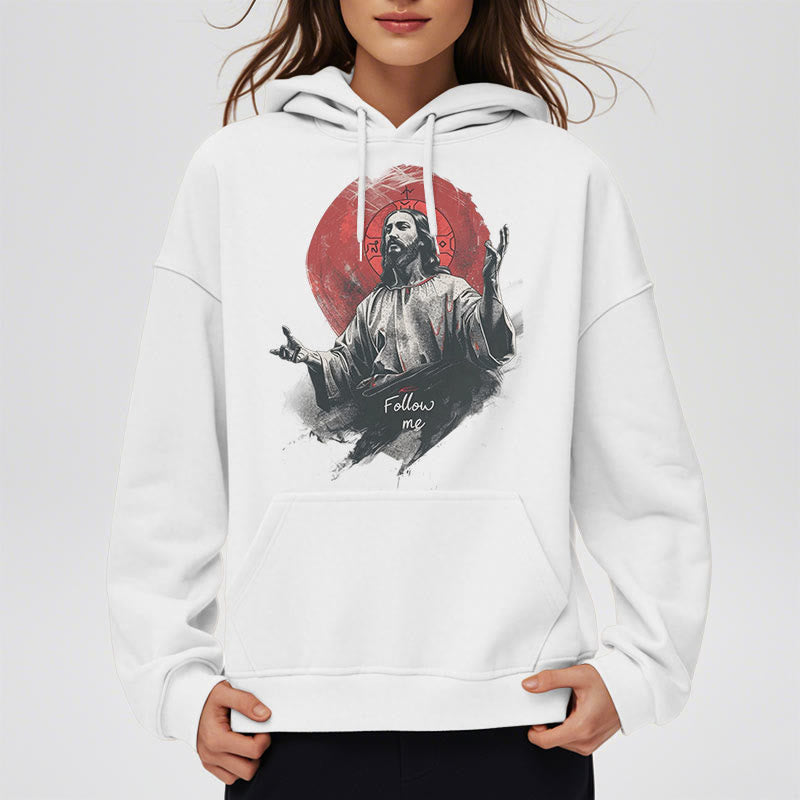 Classic Style Jesus Halo Follow Me Fleece Lined Polyester Hoodie