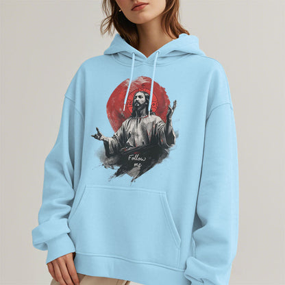 Classic Style Jesus Halo Follow Me Fleece Lined Polyester Hoodie