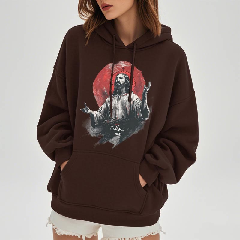 Classic Style Jesus Halo Follow Me Fleece Lined Polyester Hoodie