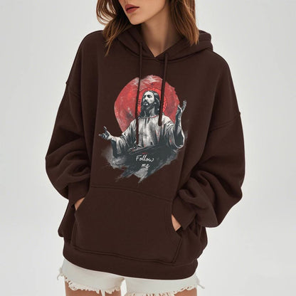Classic Style Jesus Halo Follow Me Fleece Lined Polyester Hoodie
