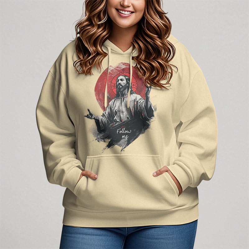 Classic Style Jesus Halo Follow Me Fleece Lined Polyester Hoodie