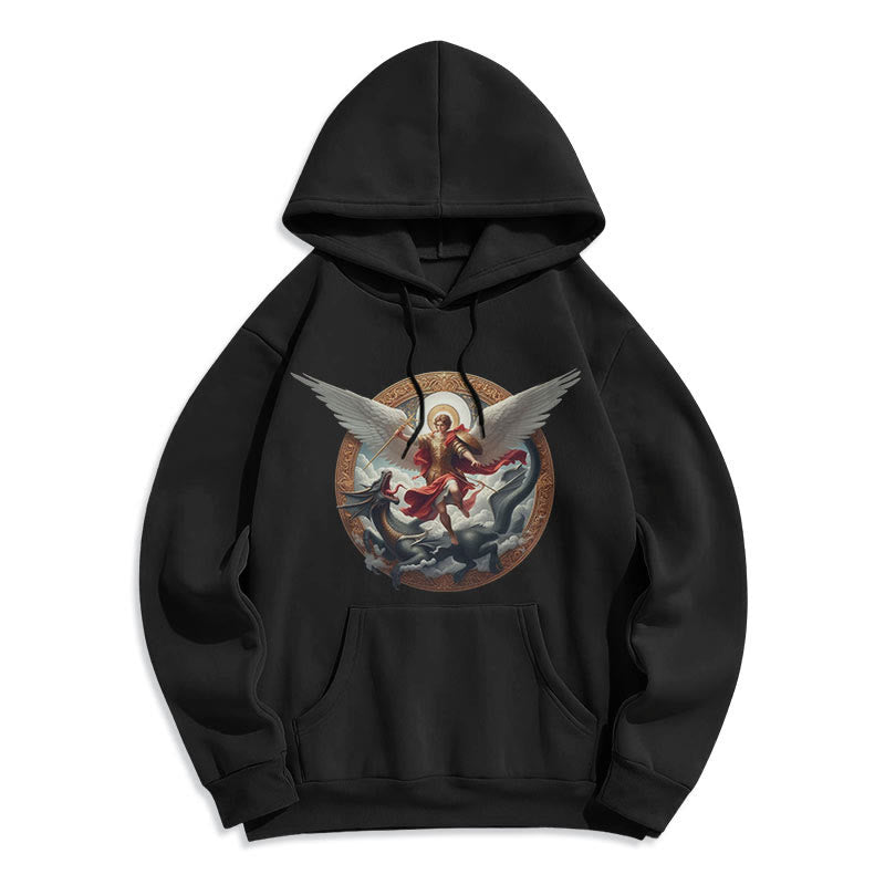 Classic Colored Style Triumph of Archangel Michael Fleece Lined Polyester Hoodie