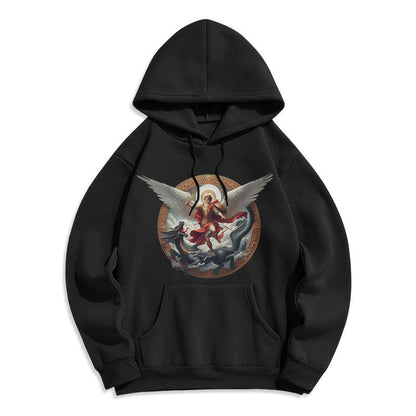 Classic Colored Style Triumph of Archangel Michael Fleece Lined Polyester Hoodie